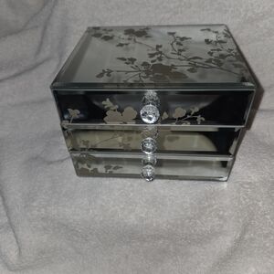 Floral Glass Jewelry Organizer with Silver Accents